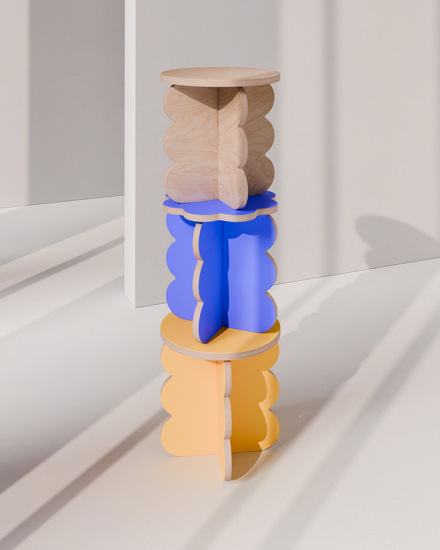 wavy chair runde Sitzfläche - moderner Beistelltisch/ Hocker aus Holz